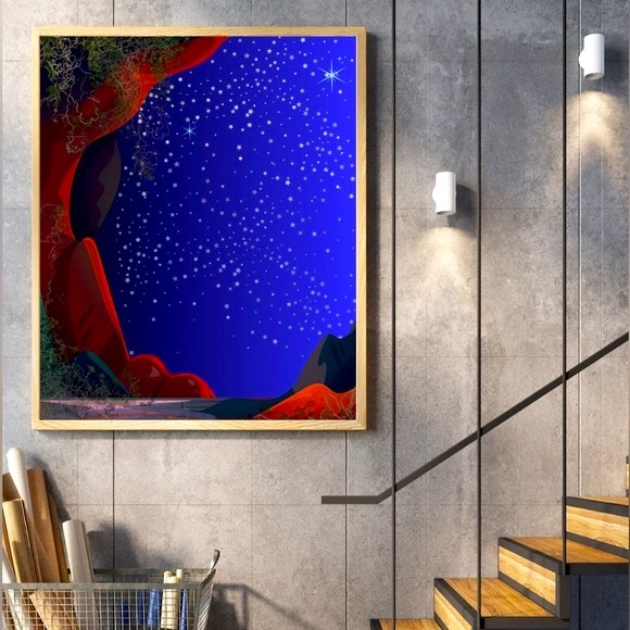 Starlit Cave 8 1/2”x11” Handcrafted Digital Art Print Does Not Include Frame - Picture 1 of 3